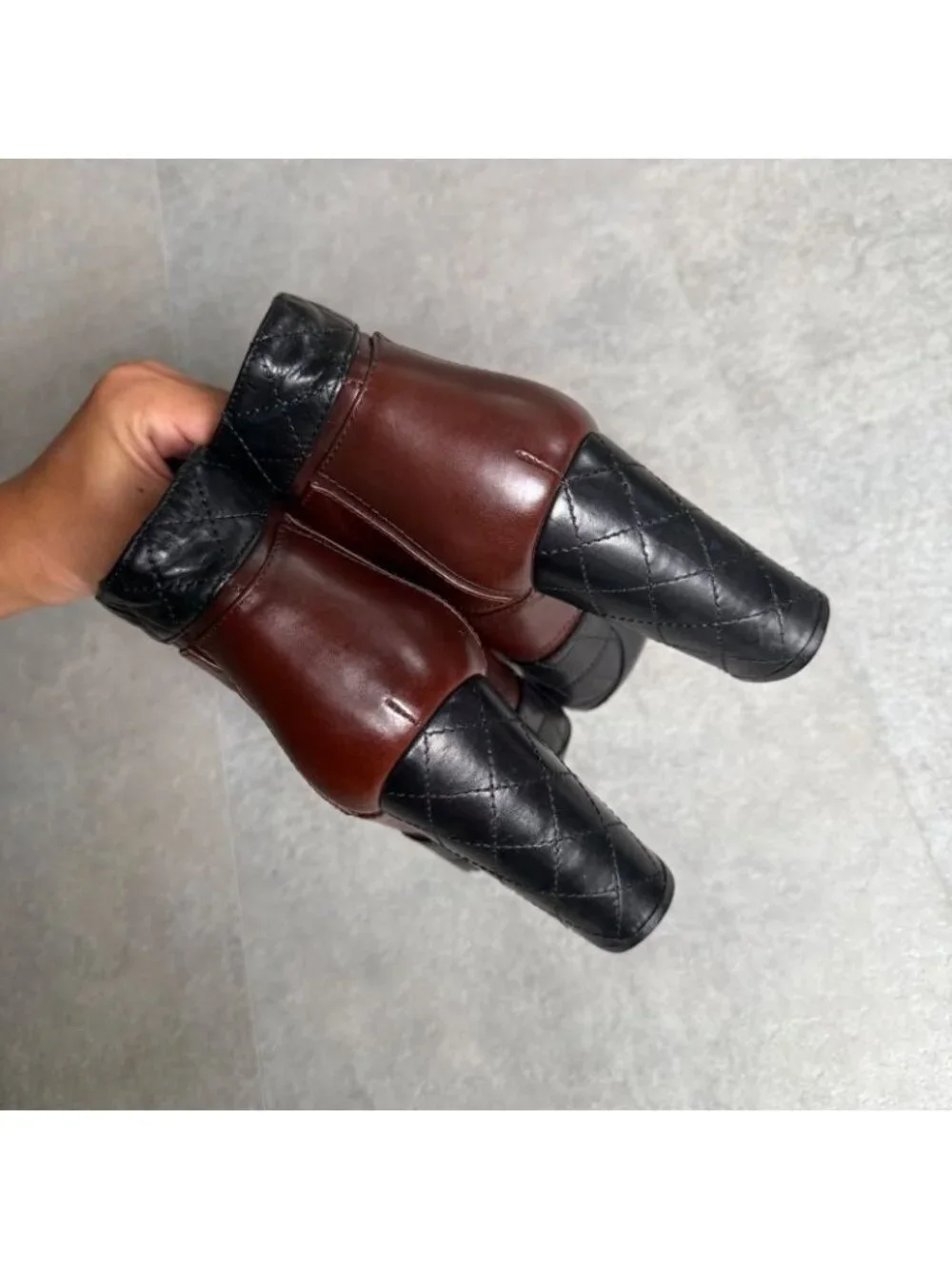 Chanel Quilted Coco Mark Zip Up Boots Leather Brown Black Bicolor 37 C 24 cm